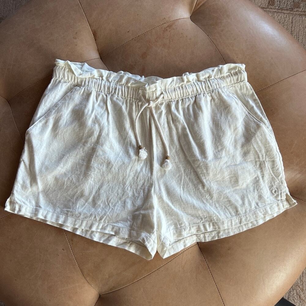 Linen Blend Paperbag Waist Shorts Ivory Coastal Resort Lounge XL women
